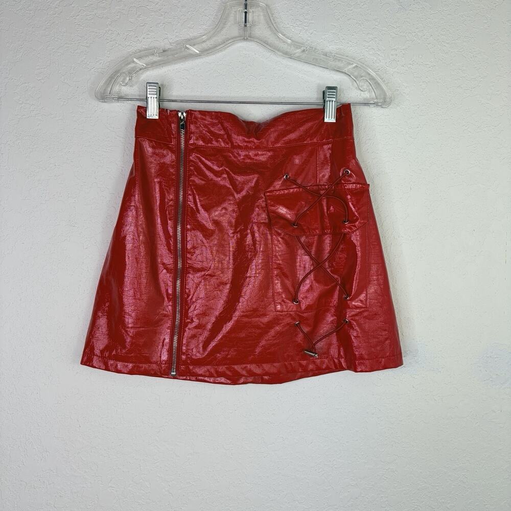 Mags & Pye Red Mini Skirt Size S, Faux patent leather, rock, pop, cool, chic